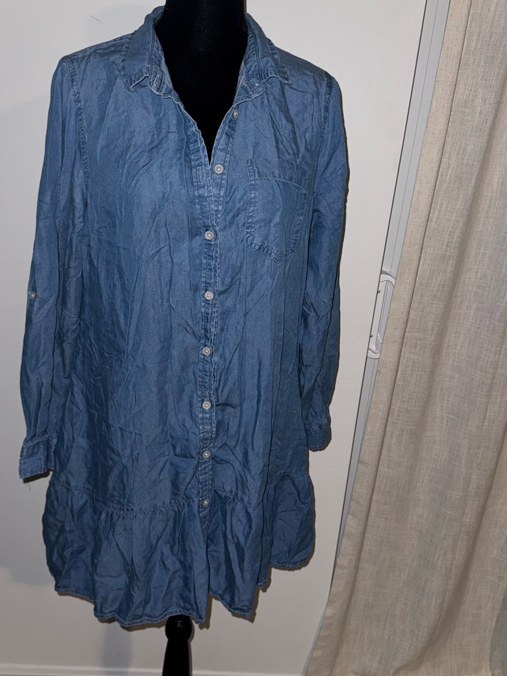 Time and Tru Denim-Look Button Front Tunic in Blue